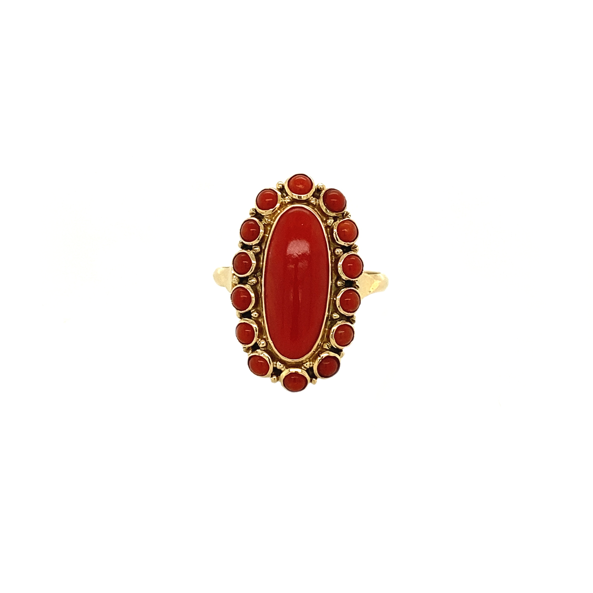 Vintage 14K Gold Cluster Ring with Red Coral